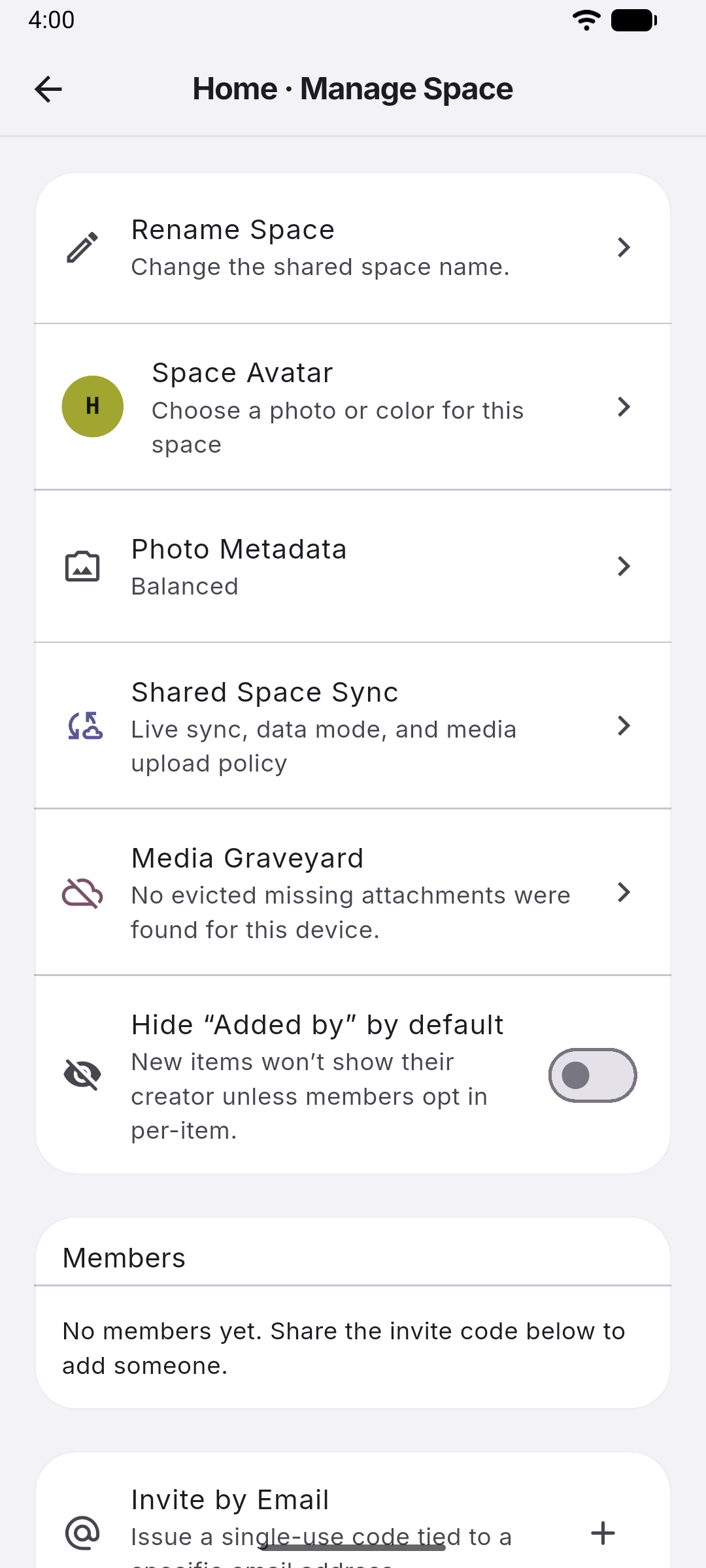 Box•E cloud backup and sync settings screen